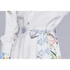 Primavera verão moda runway manga longa impressão camisas shorts terno impressão floral tops dois pedaços conjuntos 210531