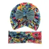 A939 Europa Moda Niemowlę Baby Florals Kapelusz z opaską z pałąkiem Bowknot Cap skrzyżowane Elastyczne Hairband 2pcs / Set