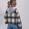 Mode Loose Plaid Hooded Jacka För Kvinnor Höst Vinter Casual Jackor Kvinnor Striped Coats Kvinna Top Full 210508