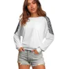 Nice-forever Autumn Patchwork Round Neck T-shirts Long Sleeve Casual Loose Women Tees Top 253 210419