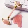 Ansiktsmassager Rose Quartz Roller Face Care Massage Tool Set Natural Crystal Gua Sha Scraping Spa Acupunktur Neck Eye Body Anti Wrinkle Cellulite Health