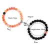 2PCS / 세트 로맨틱 하트 자석 펜던트 팔찌 8MM의 풍 스톤 팔찌 쥬얼리 커플 수제 Strench Pulsera