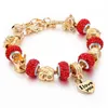 Röd rosa kristall pärlor armband kc guld pandora original diy inlay beaded armband armband fest gåvor mode smycken för kvinnor