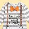 BMNMSL 2PCS Infant Thanksgiving Day Outfits Baby Boys Stripe Letter Print Långärmad rund hals Jumpsuit + Animal Pattern Cap G1023