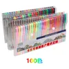 100 Cores Gel Pens Colorful Glitter Pen Art Highlighter Canetas para Diários Desenho Doodling Garoto Presentes Escola De Papelaria Suprimentos 210330