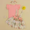 Clothing Sets 0-24M Summer Toddler Baby Girls Clothes Set 3Pcs Infant Solid Ribbed Cotton Bodysuit Tops Floral Skirt Headband Outfit