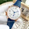 2021 Wysokiej jakości Master Geographic 1428530 Mężczyzna Automatyczny Zegarek Rose Gold Q1428530 Wielofunkcyjny 40mm Gents Sport Zegarki Niebieski Skórzany Pasek