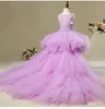 Robes de fille Violet Tulle bébé fille pour la fête princesse baptême traînant né anniversaire robe appliques infantile baptême robes