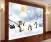 Bakgrunder Anpassad väggmålning på väggen 3D PO Wallpaper Penguins i vinteris och snörum för 3 d heminredningsrullar