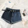 Streetwear patchwork colot denim shorts för kvinnor mode kvinna hög midja casual jeans kort byxor bottnar 210525