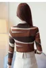 Fashion Shirt Slim Bottoming Blouse Wome Long Sleeve Striped Lace Women Tops High Collar Women's Clothing 821E 50 210417