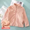 100-150CM kid child stand collar coral velvet fleece coats zip up jacket pupil boys girls solid color with pocket plush hoodie sportswear outfit tops L15L9J4