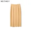 Wotcoy Wysoka talia owinięta Split Skirt Elegancki Solid Ołówek Spódnica Kobieta Slim Fit Zipper Mid-Calf Faldas Mujer Office Lady 210621