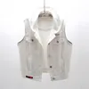 Casual Hooded White Denim Västar För Kvinnor Koreanska Ärmlös Jacka Kvinna Pus Storlek Waistcoat Spring Coat Gilet Colete 210910