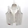 Casual Hooded White Denim Vesten voor Vrouwen Koreaanse Mouwloze Jas Vrouwelijke Pus Grootte Geestje Veerjas Gilet Colete 210910