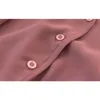 Женщины Розовый Шифон Офис Леди Полный Рукав Сплошной V Шея Рубашка Блузка Лонг Топ B0165 210514