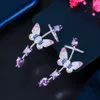 Symetryczny Purpurowy Cyrkonia Lovely Butterfly Ear Cuff Cursber Stud Kolczyk Dla Kobiet Moda Punk Biżuteria Cz874 210714