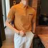 British Style Summer Men Shirts Short Sleeve Solid Front Pocket Decor Korean Slim Fit Casual Homme Streetwear 3XL-M Men's Polos