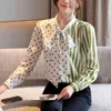 Herbst Langarm Frauen Bluse Bogen Lose Beiläufige Chiffon Hemd Polka Dot Gestreiften Schlanke Strickjacke Shirts Tops 10891 210512