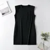 Summer Wide Pad Shoulder Tank Dress Woman Sexy Sleeveless Mini Solid Color robe 210421