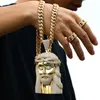 Złoty wielki Jezus Chrystus Głowa Kolor Naszyjnik wisiorek wisiorek sześcienna cyrkonia lodowa chrześcijańska mężczyźni hip -hop biżuterii łańcuchy dar
