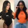 ABD Kadınlar Bayanlar Bodysuit Streç Leotard Uzun Kollu Vücut Tops T Shirt Tulum Y0927