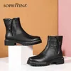 Sophitina Mulheres Botas Concastos Confortável De Alta Qualidade Genuíno Ladies Ladies Ankle Boots Zipper Square Salto Mulheres Sapatos So685 210513