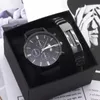Men Watch Bracelet Set Fashion Sport Wrist Watch Alloy Case Leather Band Watch Quartz Business Wristwatch calendar Clock Gift 2106302o
