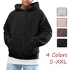 Heren Warm Faux Bont Fleece Hoodie Hooded Sweatshirt Casual Pullover Mannen Kleding Effen Kleur Streetwear met Kangaroo Pockets 211014