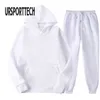 Ursporttech cor sólida agasalho masculino conjunto outono casual masculino hoodies + calças de duas peças na moda esportiva masculino 220107