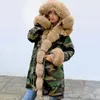 GetSpring Femmes Parka Hiver Veste de survêtement Manteau Camouflage Down avec capuche en fourrure S 210524
