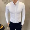 Color sólido Camisas para hombre Vestido de negocios Camisa social formal Alta calidad Casual Slim Fit Camisa de manga larga Blusa Homme 210527