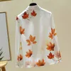 Plus Size Cardigan Autumn Fashion Maple Leaf Print Long Sleeve Blouse Women Korean Style Chiffon Tops Lapel Shirts Blusas 11514 210518