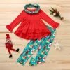 Kids Clothing Sets Girls Halloween Christmas Outfits Children Ruffle Dress Tops+Pumpkin Flowers Pants+scarf 3pcs/set Spring 1775 B3