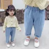 포켓 아기 소녀 청바지 캐주얼 스타일 아이들을위한 유아 솔리드 컬러 어린이 옷 210412