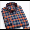 Koszule Odzież Odzież Drop Dostawa 2021 Moda Lapel Długie Rękaw Schron Zagęszczona Plaid Print Casual Top Slim Mens Shirt Bawełna UXVN2