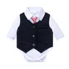 Newborn Boy Clothes Set Vest Suit Tie Bow White Romper for 9 12 18 24 Months Party Birthday Kid Gentleman Clothes G1023