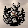 Birch Tree Forest Deer Wall Art Woodlands Buck Decor Vinyl Record Clock Mancave Hunting Club Animals Vintage 211130