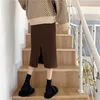 Skirts Fashion Autumn Winter Knitted Back Split Long Pleated Skirt Women Japan Style Black Mid-Length High Waist Female