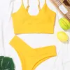 Sexy Cross Bikini Set Women Solid V-Neck High-Waisted Two Piece Swimsuit Girl Beach Bathing Suit Swimwear Biquinis 210630