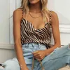 Zebra Print Satin Camis Tops Women Summer Strap Casual Chic Silk Tank Tops Backless V Neck Cami Khaki Tops 210415