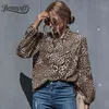 Leopard Print Bow Tie Neck Womens Tops and Blouses Autumn Loose Casual OL Women Long Sleeve Elegant Blouse 210510