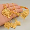 Anniyo coeur Dubai ensembles de bijoux colliers éthiopiens boucles d'oreilles bague bracelet couleur or africain mariage arabe mariée dot #020506 H1022