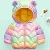 2021 Vinter Baby Girls Tie Dye Down Coat Koreanska Kids Kläder Söt Barnens bomull Öron Hooded Parkas Toddler Varm Ytterkläder 6 H0909