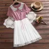 Style japonais Mori fille robe d'été femmes couture à manches courtes maille Patchwork robes femme Kawaii Vestidos 210520