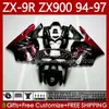 Kit de carrosserie pour KAWASAKI NINJA ZX-9R ZX900 ZX 9R 9 R 900 CC 1994-1997 Carrosseries 100No.56 ZX9 R 900CC ZX-900 ZX9R 94 95 96 97 ZX900C 1994 1995 1996 1997 OEM Carénage rouge flammes blk