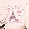 Torre Eiffel Romântico Amor Casal Adesivos de Parede Decalques Sala de estar Decoração Bicicleta Flor Quente Ar Balão Casamento Decoração 210420