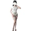 Sexy Biancheria Cosplay Costume Open File Body Hairband Staccabile Coda Coda Calze Grey Grigio Bianco Verde Erotico Outfit Y0913