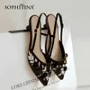 SOPHITINA Retro Sandals Women Black Pointed Toe Low Heel French Flowers Decoration Casual Buckle Shoes Elegant Sandals PO617 210513