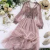 Korean Chic Vestidos De Fiesta Mesh See Through Dress Summer Fashion Elegant Robe Long Dresses Kobieta Sukienka 210519